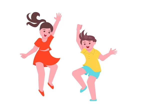 Niños niño y niña saltando y riendo — Foto de Stock
