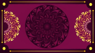 Büyüleyici bir soyut mandala deseni. Karmaşık altın aksanlar içeriyor. Mor zengin bir arka planda geçiyor..