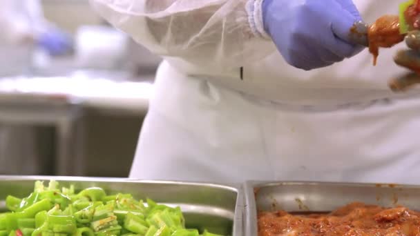Lo chef si sta preparando - facendo spiedini di sisha — Video Stock