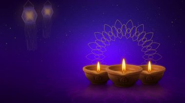 Diwali Diyas with Kandil Lantern and Rangoli Outline