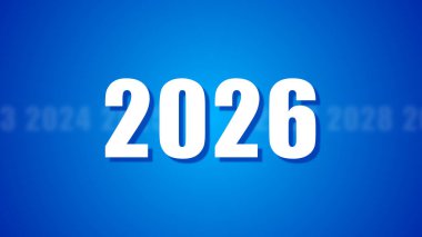 Mutlu yıllar 2026 Mavi Arkaplan 'da Havai fişekli Metin