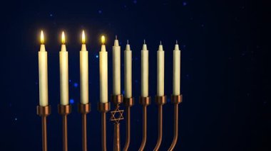 Menorah ve Davut 'un Yıldızı Açık Kitap' ta Parlayan Mum Işığı