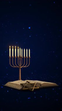 Menorah ve Ilık Mum ile Yıldızlı Gece Hannuka Görselleştirmesi