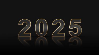 2025 Siyah ve Altın 3D Metin Gri Arkaplan Yeni Yıl