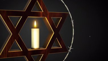 David 'in Altın Yıldızının İçindeki Beyaz Mum. Hatıra ve Umut Arkaplanı Dikenli Tel.