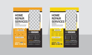 Yerel tamirci, tesisat, boya, elektrik ve ev geliştirme pazarlama kampanyaları için konut onarım servisi broşürü tasarımı