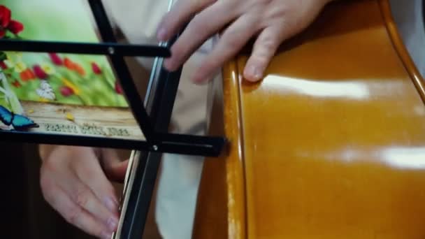 Ein Musiker spielt Kontrabass, Jazzband. — Stockvideo