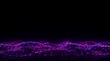 Hareket noktaları ve çizgilerle parlayan renkler dalgalanıyor. Soyut dijital arkaplan. Bağlantı bilgilerini algıla. Fütürist teknoloji arkaplanı. 3B görüntüleme.