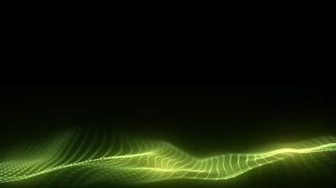 Hareket noktaları ve çizgilerle parlayan yeşil dalga. Soyut dijital arkaplan. Bağlantı bilgilerini algıla. Fütürist teknoloji arkaplanı. 3B görüntüleme.