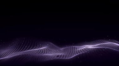 Hareketli noktalar ve çizgilerle parlayan mor dalga. Soyut dijital arkaplan. Bağlantı bilgilerini algıla. Fütürist teknoloji arkaplanı. 3B görüntüleme.