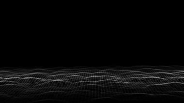 Hareket noktaları ve çizgileri olan siyah dalga. Soyut dijital arkaplan. Bağlantı bilgilerini algıla. Fütürist teknoloji arkaplanı. 3B görüntüleme.