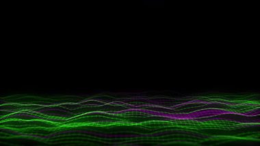 Renkler hareket noktaları ve çizgilerle dalgalanır. Soyut dijital arkaplan. Bağlantı bilgilerini algıla. Fütürist teknoloji arkaplanı. 3B görüntüleme.