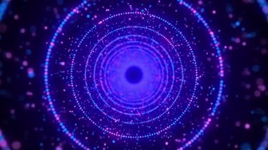 Siber gelecekçi hız tüneli. Bilim kurgu renkleri solucan deliği. Noktaları ve bağlantıları olan üç boyutlu bir kablo portalı. Veri akışı. Teknoloji şebekesi hunisi. 3d oluşturma.