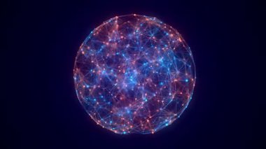 Parçacıklı soyut renkler bilim-kurgu küresi. Dünya üzerindeki teknoloji ağı bağlantısı. Fütürist illüstrasyon. Küresel dijital bağlantılar ai. Üç boyutlu kablo geometrik küre. 3B görüntüleme.