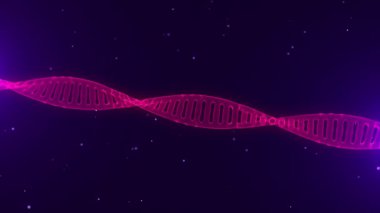 Pembe noktalı ve çizgili soyut hareket eden DNA dalgası. Ağ bağlantı sistemi verisini kavra. Müzik arka planı. Genetik biyoteknoloji ve yapay zeka. 3B görüntüleme.