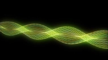 Yeşil noktalı spiral dalganın soyut dijital hali. Geleceğin DNA 'sı. Bağlantı büyük veri. Gelecekteki uzay geçmişinde teknoloji siber güvenliği. Ağ bağlantısını analiz et. 3B görüntüleme.