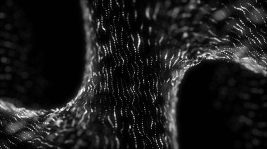 Noktalı soyut siyah dijital dalga. DNA 'lı teknoloji geçmişi. Fütürist müzik ses dalgası. Parçacık siber akışı ile büyük veri görselleştirmesi. 3d oluşturma.