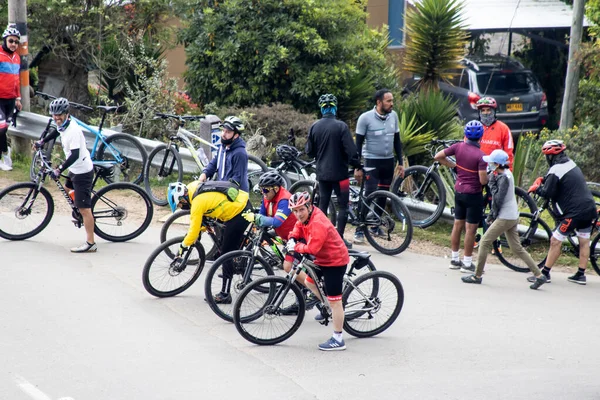 Calera Colombia Октябрь 2020 Группа Велосипедистов Любителей Дороге Между Боготой — стоковое фото