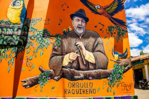 Raquira Kolumbien Februar 2021 Wandbild Des Berühmten Kolumbianischen Sängers Jorge lizenzfreie Stockfotos