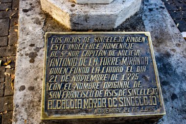 Sincelejo, Kolombiya - 22 Ocak 2024. Antonio de la Torre Anıtı Miranda Sincelejo 'nun kurucusu..