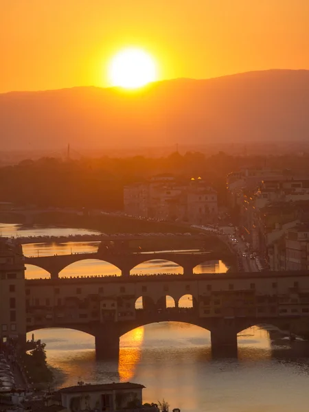 Itália Toscana Florença Cidade Pôr Sol Ponte Ponte Vecchio Rio — Fotografia de Stock