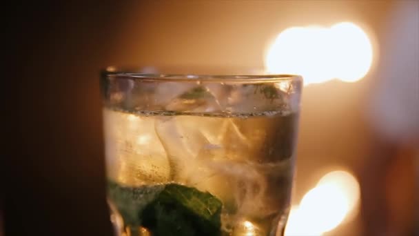 Close Bartender Putting Professional Crystal Ice Cubes Glass While Preparing — Stock Video