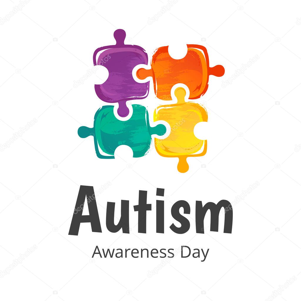 Banner for Autism Awareness Day. Illustration on white background. Puzzle composition.