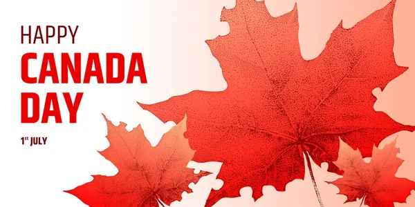 Kanada bayrağınız kutlu olsun. Metin ve gerçekçi akçaağaç yapraklarıyla vektör illüstrasyonu - ülkenin ulusal sembolü.