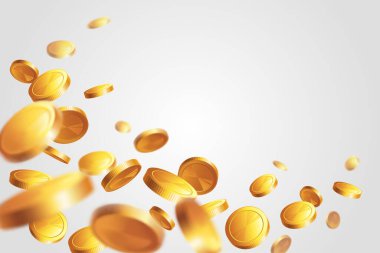 Düşen parayla çerçeve - şeffaf veya beyaz bir arkaplanda altın sikkeler.