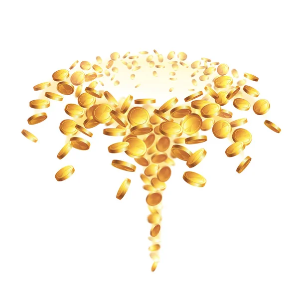Çeşme - saydam ya da beyaz arkaplana düşen altın sikkeler. Para yağmuru. 