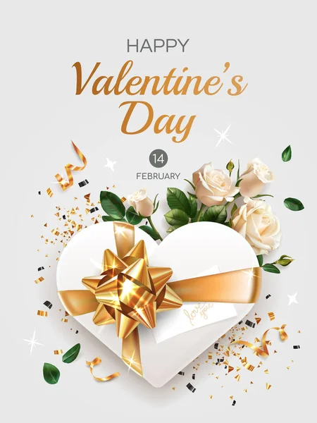 Vertical Valentine Day Greeting Card Template Text Illustration White Roses — Stock Vector