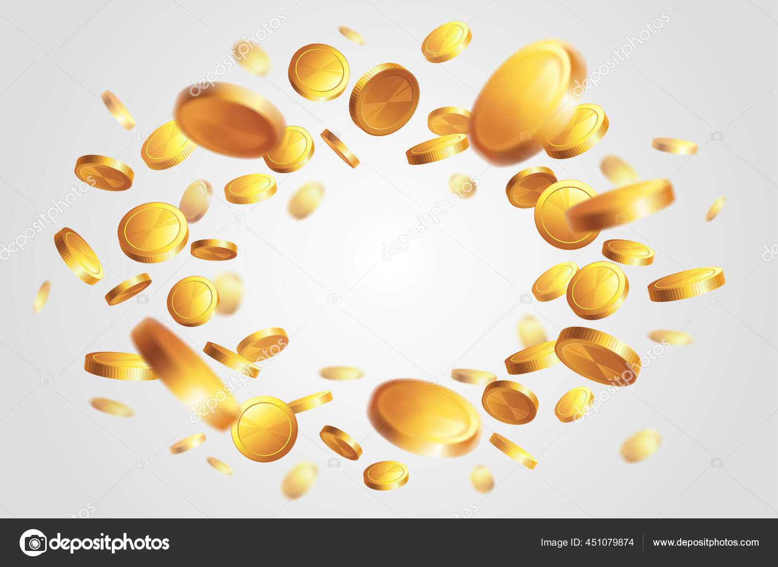 光の背景に金のコインでフレーム お金の雨 ジャックポットや成功の概念 テキストのための場所とイラスト ストックベクター ©Yulia_Ogneva  451079874