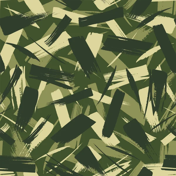 Modèle Camouflage Vectoriel Sans Couture Avec Coups Pinceau Vert Isolé — Image vectorielle
