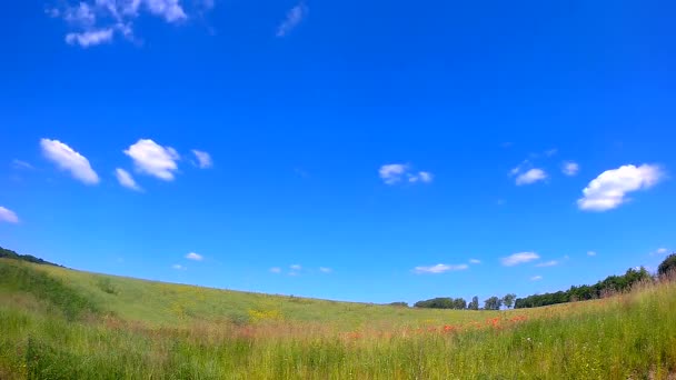 4K. Nubes de Timelapse sobre el campo verde . — Vídeo de stock