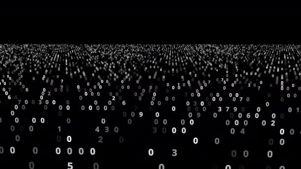 Chaotic movement of white numbers on a black background. Figures that change in a chaotic manner. Background or texture. — Stock Video