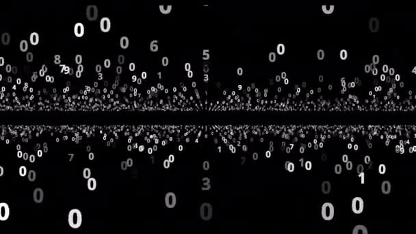 Fehér véletlen számok egy fekete háttér repül az űrben. Repülés véletlenszerű számok között. Háttér — Stock videók
