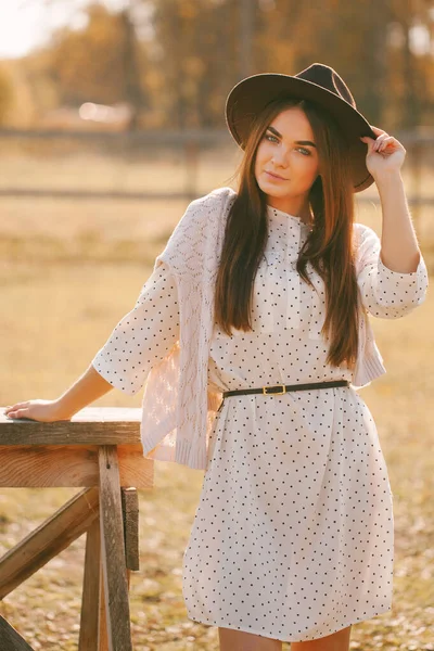 Giovane Bella Modella Cappello Una Fattoria — Foto Stock