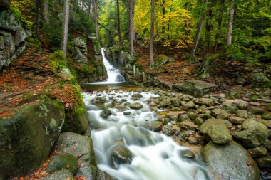 Polonya 'da sonbahar boyunca Giant dağlarında güzel şelale