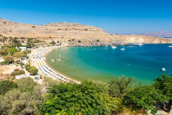 Beautiful Beach Lindos Rhodes Island Greece — Stock Photo, Image