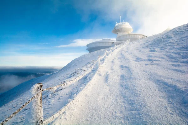 Sommet Montagne Sniezka Karkonosze Pologne Frontière République Tchèque Pendant Hiver — Photo