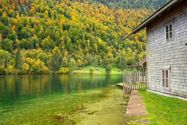 Jesienny Krajobraz Nad Jeziorem Konigssee Bawarii Niemcy — Zdjęcie stockowe