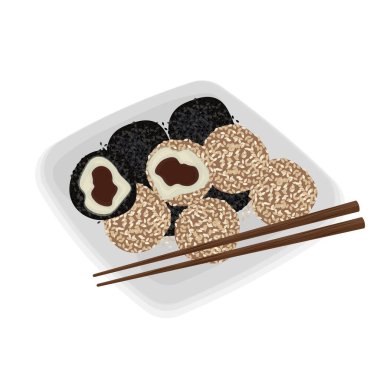 Vector Illustration Logo Clipart Gyeongdan Kore Riceball Pastası ve Susam Tohumu