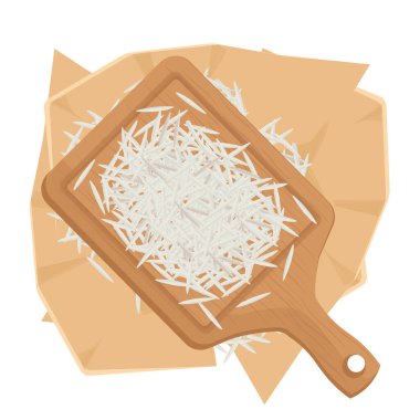 Vektör İllüstrasyon Logosu Üst Görünüm Pişmemiş Uzun Taneli Beyaz Pirinç veya Basmati Pirinci