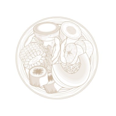 Vector Illustration Logo Line Art Polo Pendem Endonezya Haşlanmış Geleneksel Yemekleri 