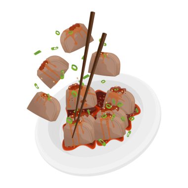 Vector Illustration Logo Clip Art Levitation Mevsimlik meşe palamudu jölesi Dotori muk veya Dotori Mook 