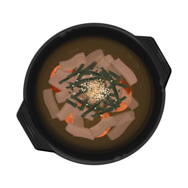 Vector Illustration Logo Clip Art Top View Kore Meşe Çorbası veya Dotorimuk Çorbası