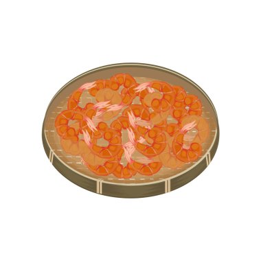 Vektör Illustration Logo Klip Sanatı Kurutulmuş Başsız Karides veya Turuncu Kurutulmuş Karides