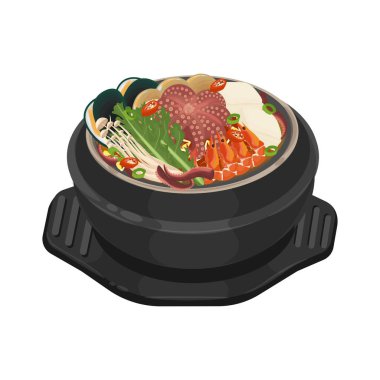 Vector Illustration logosu Clip Art Haemultang Kore Deniz Ürünleri Çorbası Bir Ttukbaegi üzerinde