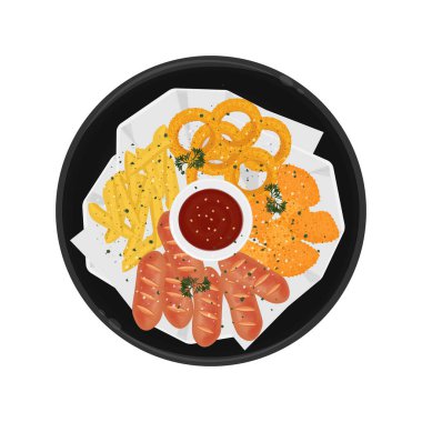 Vektör Illustration Logo Clip Sanatı Üst Görünüm Lezzetli Atıştırmalık Karışık Tabağı 