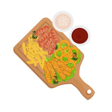 Vector Illustration Logo Clip Art Top View Mix Platter Sos ile Tahta Tahta Tahtada